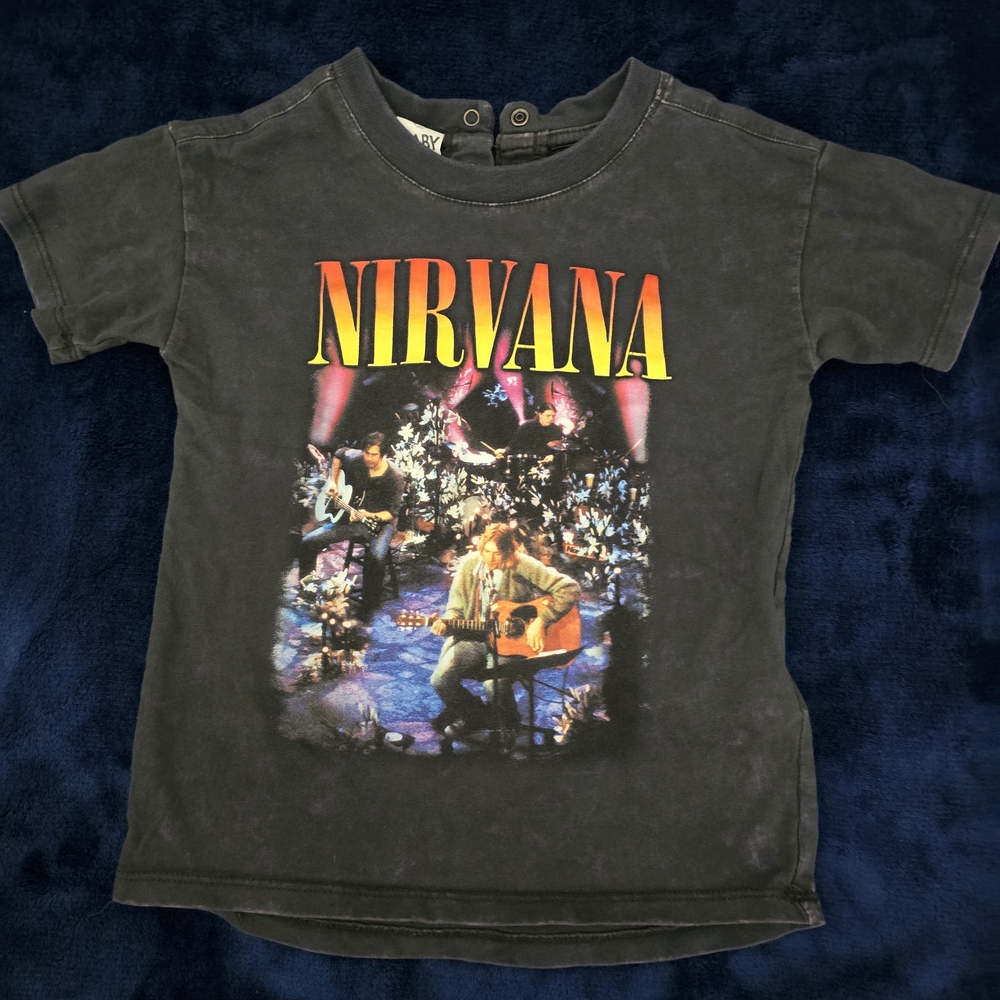 NIRVANA Kids Black Short Sleeve Tee with Yellow-Orange Logo
